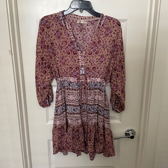 Billabong Boho Printed Long Sleeve Mini Dress - Size Small - Picture 1 of 11